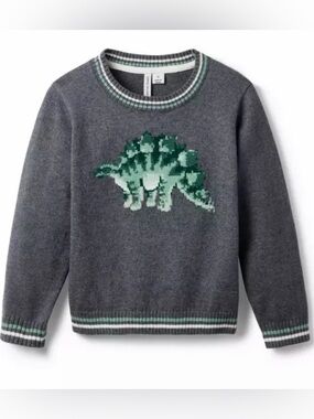 Janie and Jack Gray Crewneck Dinosaur Sweater